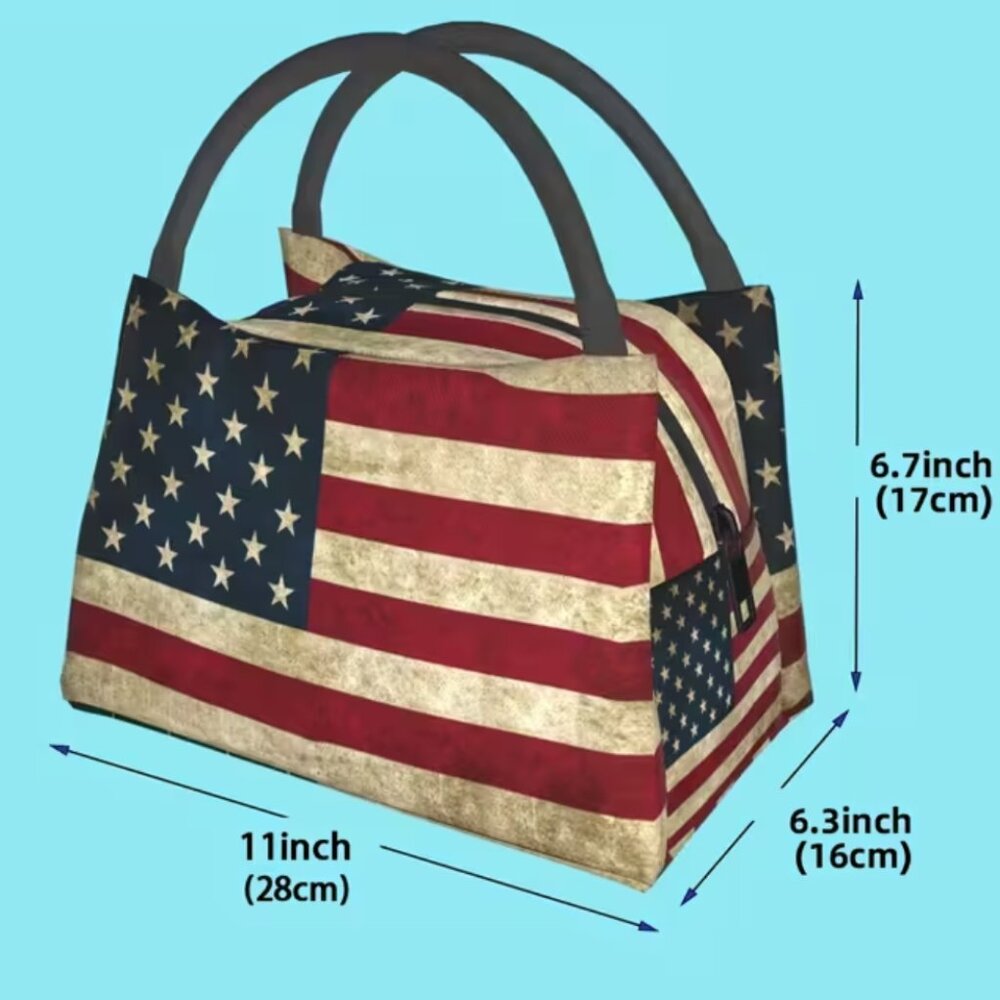 Lunch Bag Vintage Star & Stripes Reusable Insulated Cooler Bag Tote Bag for Food - Picture 4 of 5